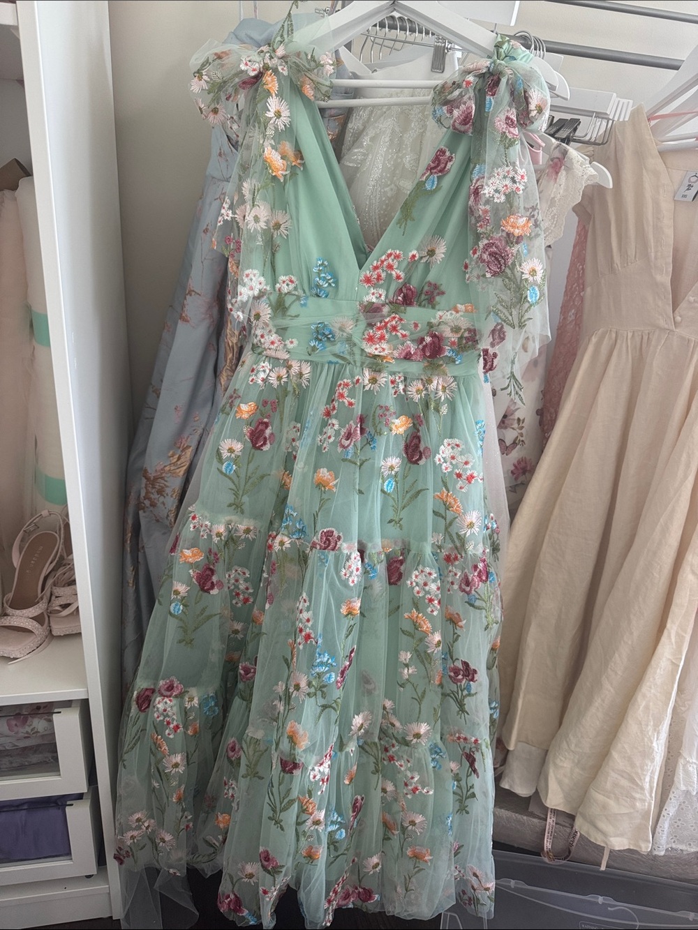JessaKae Mint Green Floral Dress with Embroidered Accents